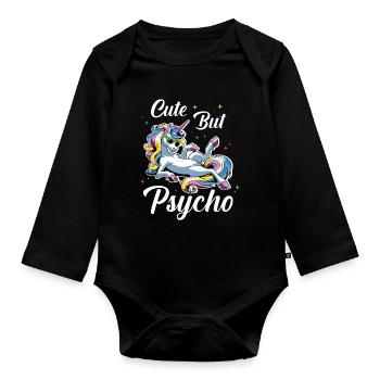 Cute Psycho Unicorn - Organic Longsleeve Baby Bodysuit - black - Front