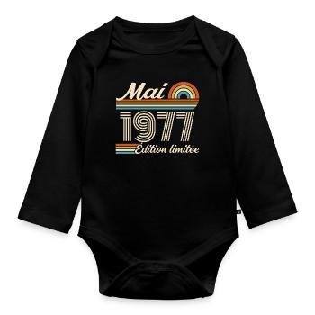 Cadeau Anniversaire 49 ans - Né mai 1977 - Body Bébé bio manches longues - noir - Devant