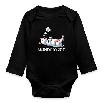 Hundemüde Miniatur Bullterrier Bully Bullterrier - Baby Bio-Langarm-Body - Schwarz - Vorne