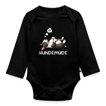 Hundemüde Miniatur Bullterrier Bully Bullterrier - Baby Bio-Langarm-Body - Schwarz - Vorne