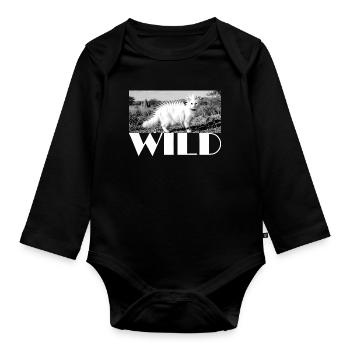 Wilde punkige Katze mit Stachelmähne wild - Baby Bio-Langarm-Body - Schwarz - Vorne