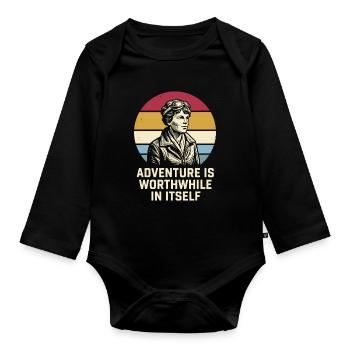 Amelia Earhart Das Abenteuer ist lohnenswert - Baby Bio-Langarm-Body - Schwarz - Vorne