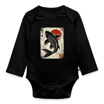 Koi-Karpfen Japanische Kunst Zen-Symbol - Baby Bio-Langarm-Body - Schwarz - Vorne