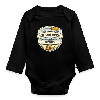 Ich Baue Dinge - Manchmal Richtig - Baby Bio-Langarm-Body - Schwarz - Vorne