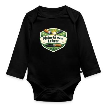 Natur ist mein Lehrer – Waldbadge - Baby Bio-Langarm-Body - Schwarz - Vorne