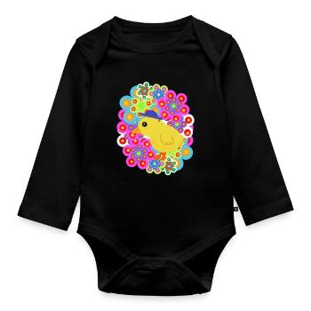 Frühling Retro Küken Huhn Kinder Ostern - Baby Bio-Langarm-Body - Schwarz - Vorne