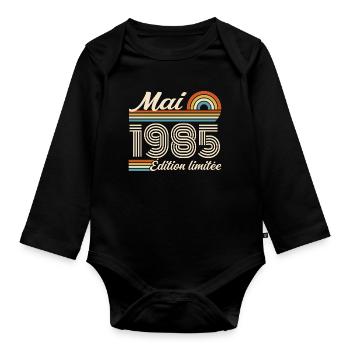 Cadeau Anniversaire 41 ans - Né mai 1985 - Body Bébé bio manches longues - noir - Devant