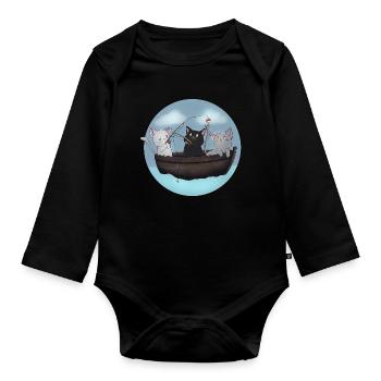 Kawaii Cats Fischerboot-Hemd - Baby Bio-Langarm-Body - Schwarz - Vorne