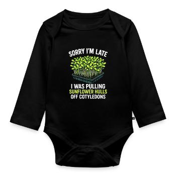 Too late because of sunflower covers | Microgreens - Organic Longsleeve Baby Bodysuit - black - Front