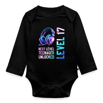 17. Geburtstag Junge Mädchen Teenager Level 17 - Baby Bio-Langarm-Body - Schwarz - Vorne