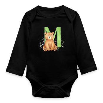 Ours devant le vert M – style aquarelle - Body Bébé bio manches longues - noir - Devant