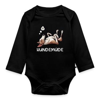 Hundemüde Podenco Podencos Podencoliebhaber  - Baby Bio-Langarm-Body - Schwarz - Vorne