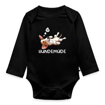 Hundemüde Podenco Podencos Podencoliebhaber  - Baby Bio-Langarm-Body - Schwarz - Vorne