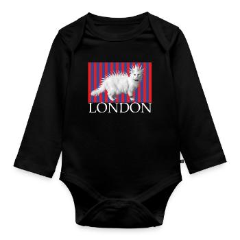 Chat punk londonien chaton Mohican chaton coquin - Body Bébé bio manches longues - noir - Devant