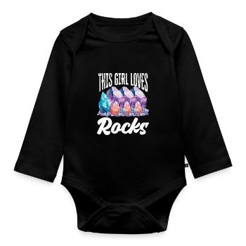 Cette fille adore les roches géologue - collectionneuse de roches - Body Bébé bio manches longues - noir - Devant