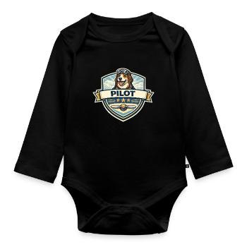 Hundepilot Abzeichen Cartoon - Baby Bio-Langarm-Body - Schwarz - Vorne