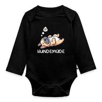 Hundemüde Französische Bulldogge Frenchie Frenchie - Baby Bio-Langarm-Body - Schwarz - Vorne