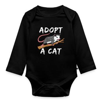 Funny Opossum T-Shirt - Misidentified Adopt a Cat  - Organic Longsleeve Baby Bodysuit - black - Front