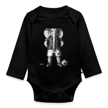 Elephant with football for black/dark shirts - Organic Longsleeve Baby Bodysuit - black - Front