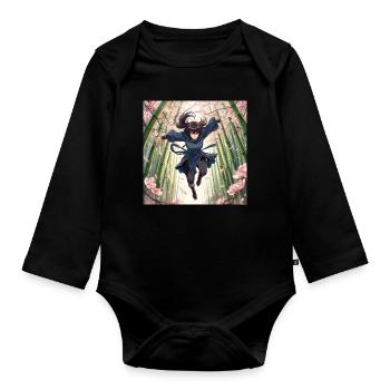 Bamboo heroine in the cherry blossom path - Organic Longsleeve Baby Bodysuit - black - Front