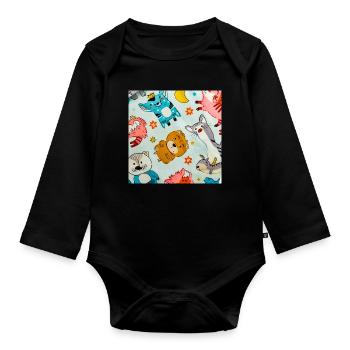 Verspielte Weltraumtier-Collage - Baby Bio-Langarm-Body - Schwarz - Vorne