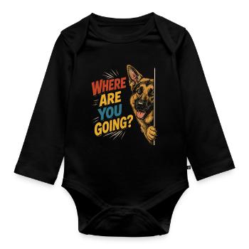 Curious dog, funny look - Organic Longsleeve Baby Bodysuit - black - Front