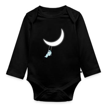 Astronaut schwingt auf dem Halbmond-Weltraumtraum - Baby Bio-Langarm-Body - Schwarz - Vorne
