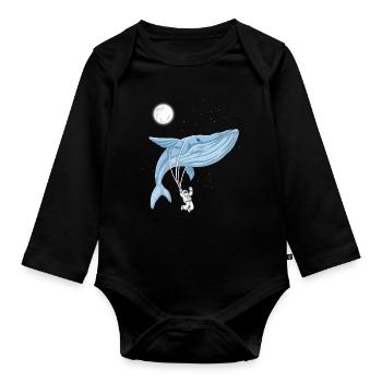 Space Whale Astronaut Flying Galaxy Dream Art - Organic Longsleeve Baby Bodysuit - black - Front