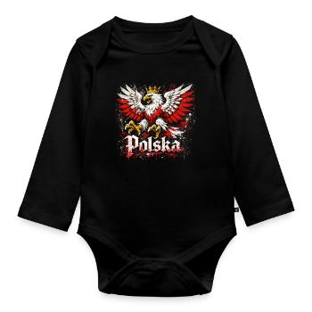 Polska Adler: Episches Wappen Grunge-Stil Design - Baby Bio-Langarm-Body - Schwarz - Vorne