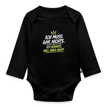 Ich Könnte Will Aber Nicht – Neon Krone - Baby Bio-Langarm-Body - Schwarz - Vorne