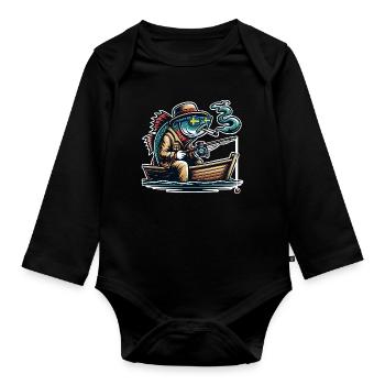 Sweden Fishing Fish - Organic Longsleeve Baby Bodysuit - black - Front