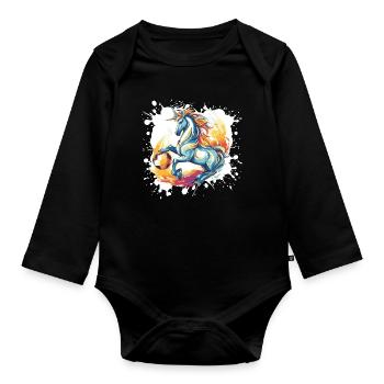 Einhorn Fussball Team - Baby Bio-Langarm-Body - Schwarz - Vorne