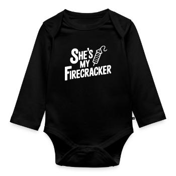 She's My Firecracker - Organic Longsleeve Baby Bodysuit - black - Front