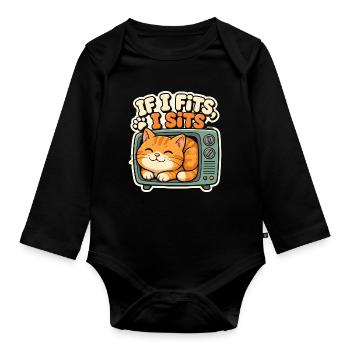 Chat Mignon Rétro TV If I Fits I Sits - Organic Longsleeve Baby Bodysuit - black - Front
