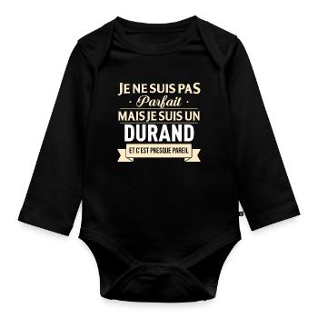 Je Ne Suis Pas Parfait Mais Je Suis Un Durand E... - Body Bébé bio manches longues - noir - Devant