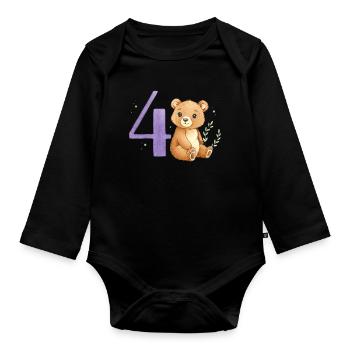 Ours aquarelle avec le numéro 4 - Body Bébé bio manches longues - noir - Devant