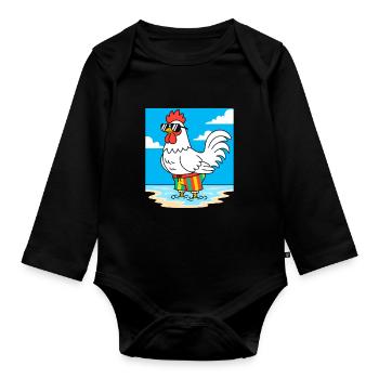 Poulet d’été sur la plage - Body Bébé bio manches longues - noir - Devant