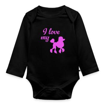 Poodle Pink Dogs Bello Walk Love Dog Owner Fan - Organic Longsleeve Baby Bodysuit - black - Front