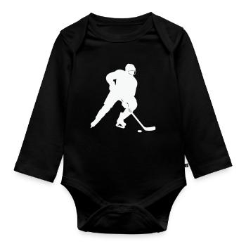 Silhouette du hockey sur glace dans le déroulement du jeu - Body Bébé bio manches longues - noir - Devant