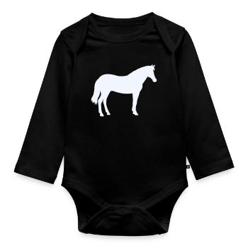 Silhouette du cheval en blanc lait - Body Bébé bio manches longues - noir - Devant