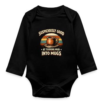Schlamm wird Tasse | Töpfern - Baby Bio-Langarm-Body - Schwarz - Vorne