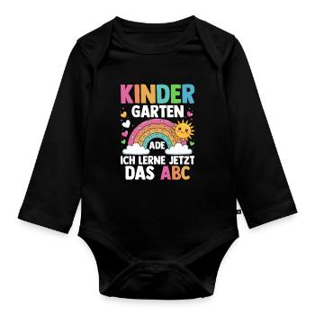 Kindergarten Ade Ich Lerne Jetzt Das ABC - Baby Bio-Langarm-Body - Schwarz - Vorne
