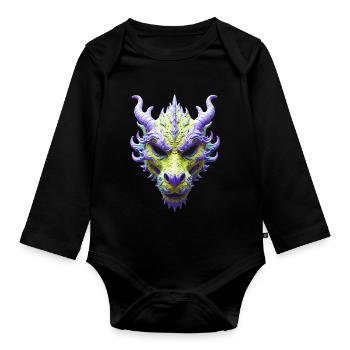Aurora-Grüne Drachenmaske - Baby Bio-Langarm-Body - Schwarz - Vorne