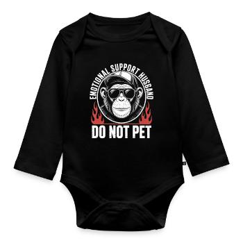 Emotional Support Husband Monkey - Organic Longsleeve Baby Bodysuit - black - Front