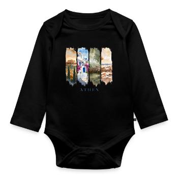 Athens Design – Greece Travel Motif - Organic Longsleeve Baby Bodysuit - black - Front