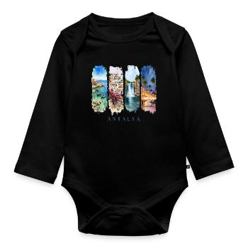 Antalya Design – Turkey Summer Holiday Motif - Organic Longsleeve Baby Bodysuit - black - Front