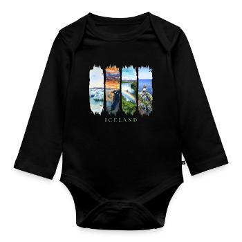 Voyage de vacances en Islande – Islande Nature & Aurores Boréales - Body Bébé bio manches longues - noir - Devant