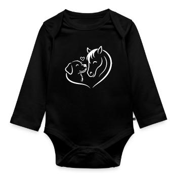 Pferd Hund Herz Liebe Team - Baby Bio-Langarm-Body - Schwarz - Vorne