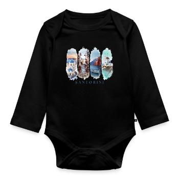 Santorini Urlaub Travel – Griechenland Insel Motiv - Baby Bio-Langarm-Body - Schwarz - Vorne