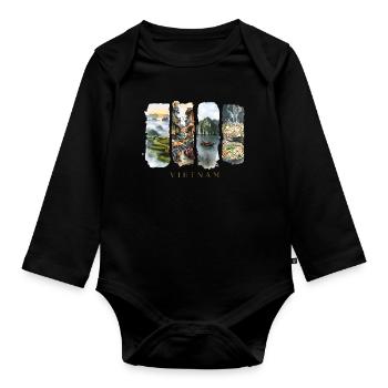 Voyage de vacances au Vietnam – Thème nature et culture - Body Bébé bio manches longues - noir - Devant